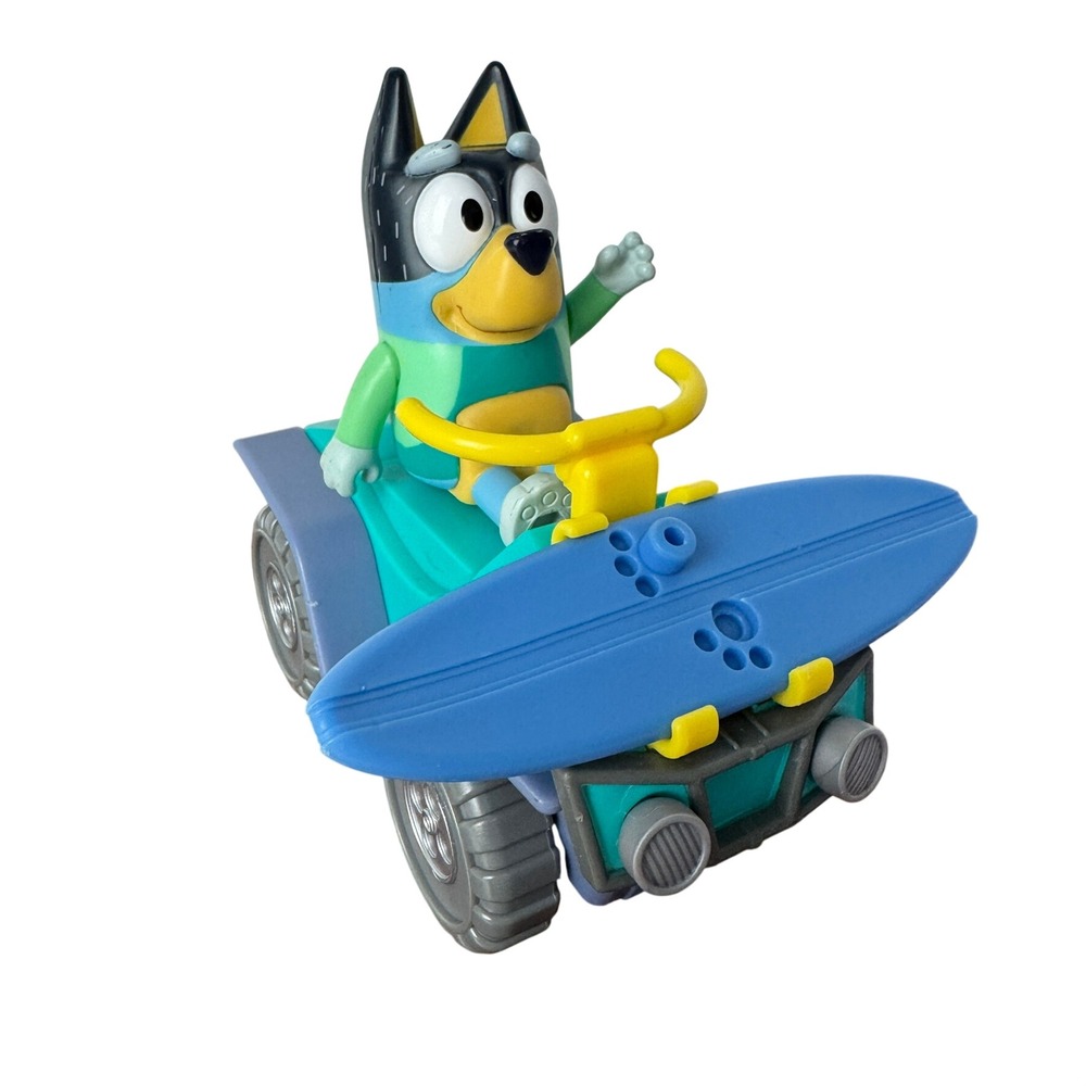 Bluey Bandit Heeler Beach Quad Bike ATV with Surfboard Moose Toys Figure Set